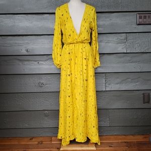 REMINISCENCE PARIS Mademoiselle Ema Yellow Southwest Print Maxi Dress FREE SIZE